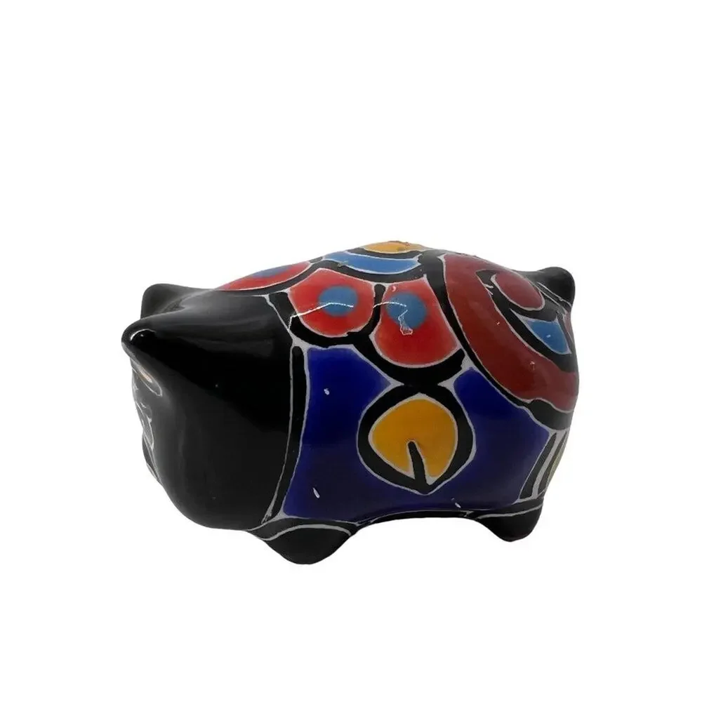 Miniature Black Piggy Colorful Folk Art House Hog